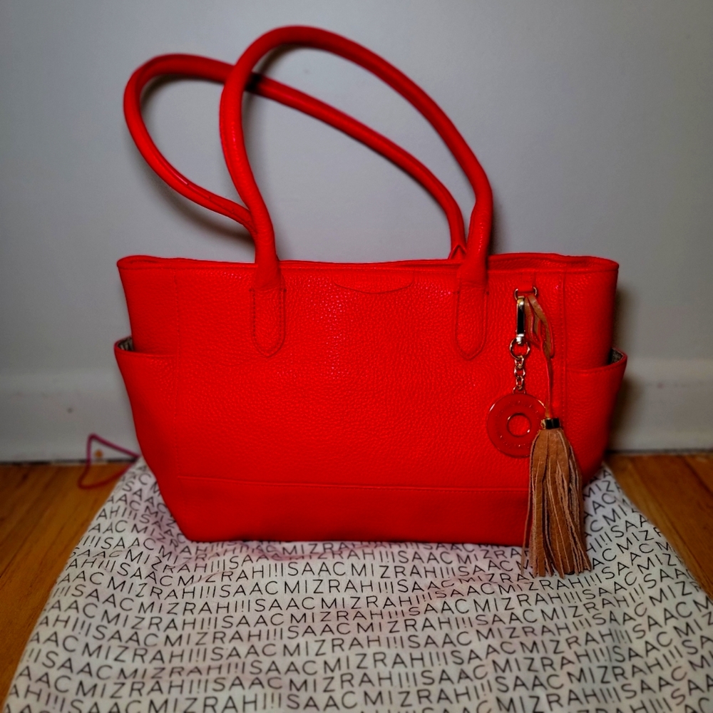 isaac mizrahi leather red bag